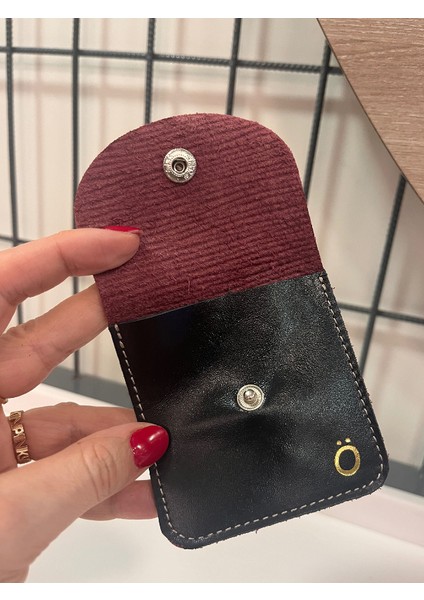 Ö Harfli Kare Model Bordo (Epi Baskılı ) & Siyah Hakiki Deri Mini Bozuk Para Cüzdanı Airpod