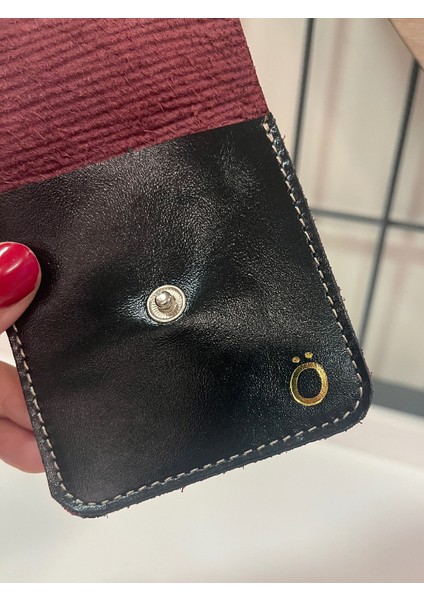 Ö Harfli Kare Model Bordo (Epi Baskılı ) & Siyah Hakiki Deri Mini Bozuk Para Cüzdanı Airpod