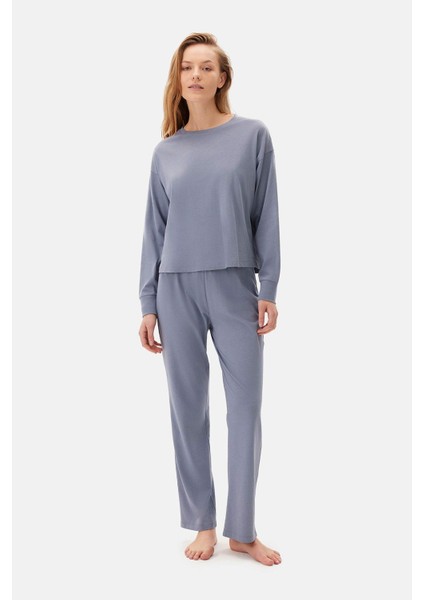 Mavi Bis Yaka Uzun Kollu Celllıant Pijama Takımı fırsatları
