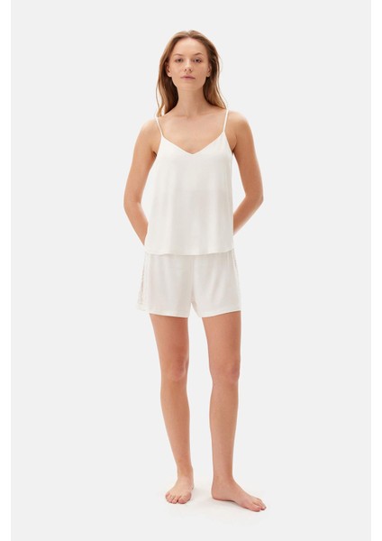 Ekru Dantel Detaylı Atlet Şort Pijama Takımı fırsatları