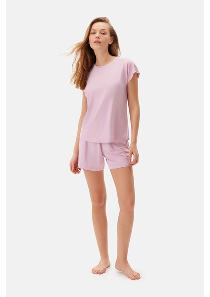 Pembe Kayık Yaka Tişört Şort Cellıant Pijama Takımı