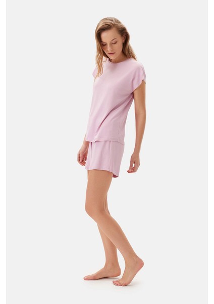 Pembe Kayık Yaka Tişört Şort Cellıant Pijama Takımı