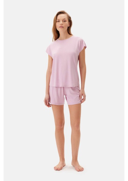 Pembe Kayık Yaka Tişört Şort Cellıant Pijama Takımı