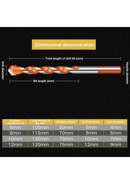 4 Adet Matkap Uçları Üç Köşeli Kolu Alaşım Çok Fonksiyonlu Matkap Uçları 6-12MM Çap Seramik Cam Delik Duvar (Yurt Dışından)