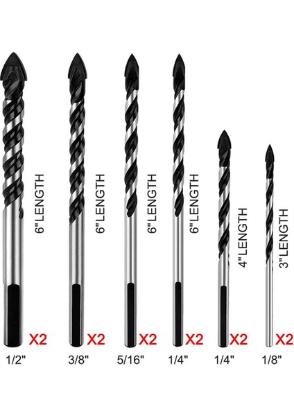 12 Adet Duvar Matkap Ucu Seti Için Uygun Cam/seramik Karo/ahşap/seramik/taş/beton/tuğla Büküm Ucu Bit Aracı (Yurt Dışından)