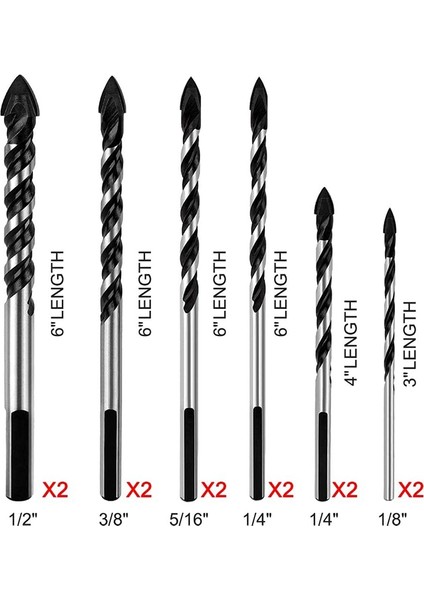 12 Adet Duvar Matkap Ucu Seti Için Uygun Cam/seramik Karo/ahşap/seramik/taş/beton/tuğla Büküm Ucu Bit Aracı (Yurt Dışından)