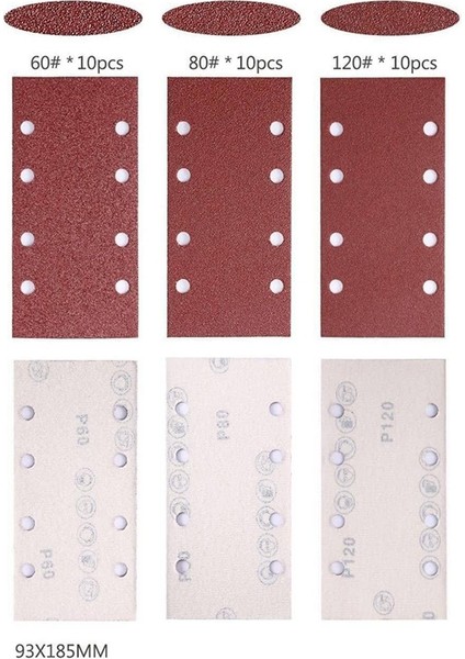 Bradoo-30 Adet Kare Zımpara Kağıdı Zımpara Kağıdı 95X185MM Sander Kanca Döngü Disk Aşındırıcı Aletler Ahşap Parlatma Araçları (Yurt Dışından)