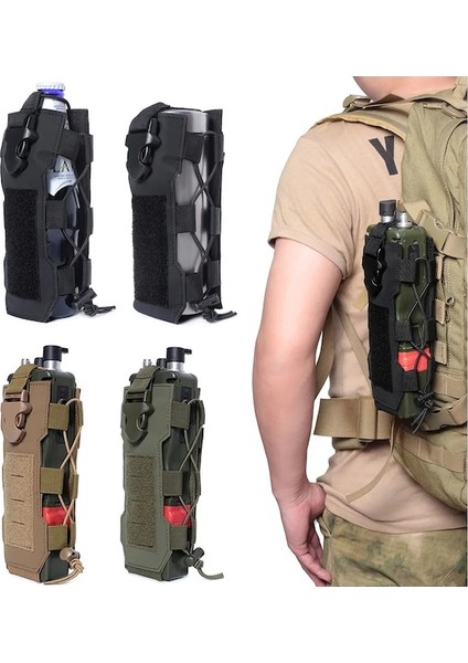 Siyah-Molle Su Şişesi Çantası Açık Seyahat Kamp Yürüyüş Balıkçılık Ipli Şişe Su Isıtıcısı Tutucu Kılıfı Taktik Alet Taşıma Çantası (Yurt Dışından)