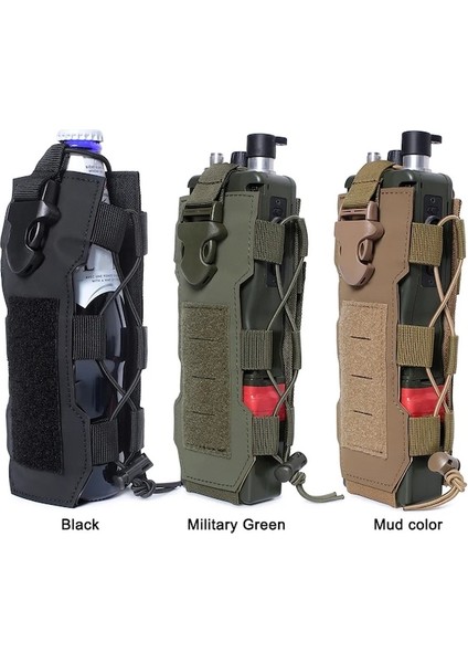 Siyah-Molle Su Şişesi Çantası Açık Seyahat Kamp Yürüyüş Balıkçılık Ipli Şişe Su Isıtıcısı Tutucu Kılıfı Taktik Alet Taşıma Çantası (Yurt Dışından)
