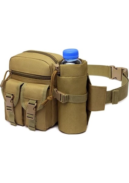 Haki-Taktik Erkekler Bel Paketi Naylon Yürüyüş Su Şişesi Telefon Kılıfı Doğa Sporları Ordu Askeri Avcılık Tırmanma Kamp Kemer Çantası (Yurt Dışından)