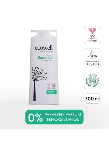 Saç Bakım Şampuanı, Organik & Vegan Sertifikalı, Yağlı Saçlara Özel, Tuzsuz ve Sülfatsız, 300ml