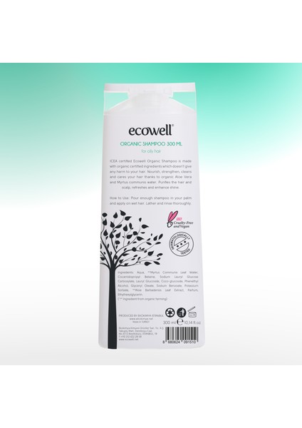 Saç Bakım Şampuanı, Organik & Vegan Sertifikalı, Yağlı Saçlara Özel, Tuzsuz ve Sülfatsız, 300ml
