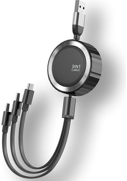 Geri Çekilebilir Bire Üç Veri Kablosu Hızlı Şarj Cep Telefonu Üçü Bir Arada Şarj Kablosu Siyah (Yurt Dışından)