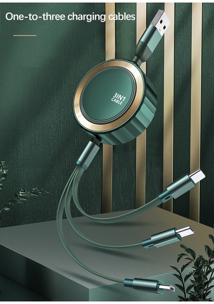 Geri Çekilebilir Bire Üç Veri Kablosu Hızlı Şarj Cep Telefonu Üçü Bir Arada Şarj Kablosu Siyah (Yurt Dışından) fırsatları