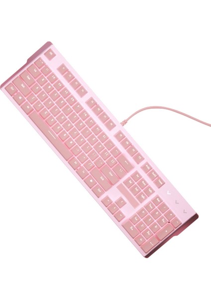 Girly Pembe Oyun Mekanik Kablolu Klavye 104 Tuşlu Beyaz Arka Işık Uygundur USB Kablolu Oyun Klavyesi (Kırmızı Anahtar) (Yurt Dışından)