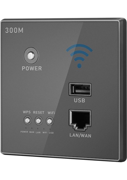 Kablosuz Wifi Soketi RJ45, Ap Röle Akıllı USB Soketi, Kristal Cam Panel, 300MBPS Gömülü Duvar Wıfı Yönlendirici, Gri (Yurt Dışından)