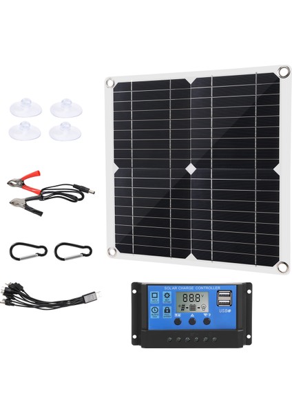 50W Güneş Panelı 18V Güneş Pilleri Bankası Konektörü Kapağı ile 100A Güneş Şarj Kontrol Cihazı IP65 Telefon Araba Rv Tekne Şarj Cihazı (Yurt Dışından)