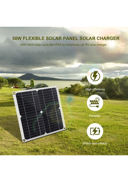 50W Güneş Panelı 18V Güneş Pilleri Bankası Konektörü Kapağı ile 100A Güneş Şarj Kontrol Cihazı IP65 Telefon Araba Rv Tekne Şarj Cihazı (Yurt Dışından)