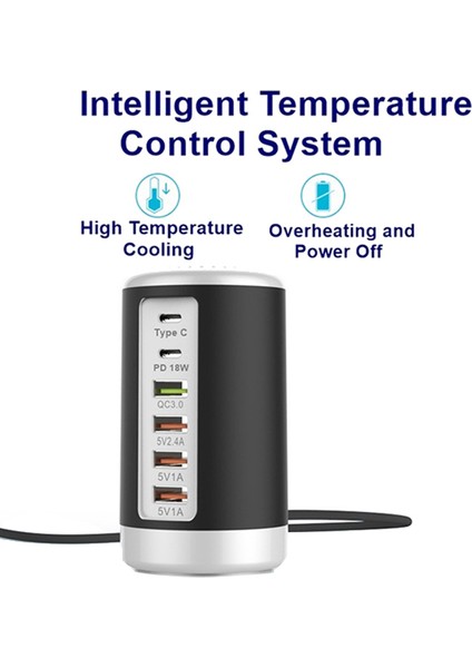 65W USB Hızlı Şarj Cihazı Hub Hızlı Şarj Qc3.0 Çoklu 6 Bağlantı Noktalı USB Tip C Pd Şarj Cihazı Şarj Istasyonu (Beyaz) Abd Tak (Yurt Dışından) fiyatları