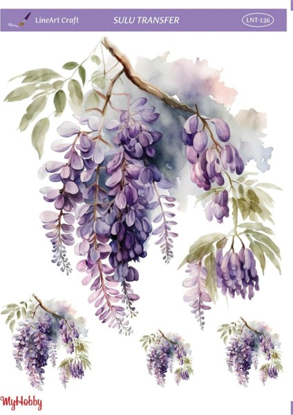 Mor Salkım Çiçek Desenli Sulu Transfer LNT-136 25X35