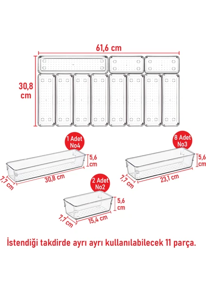 Color House 11'Li Set Kaşıklık Çekmece Içi Düzenleyici Modüler Makyaj Takı Banyo Hobi Buzdolabı Ilaç Organizer