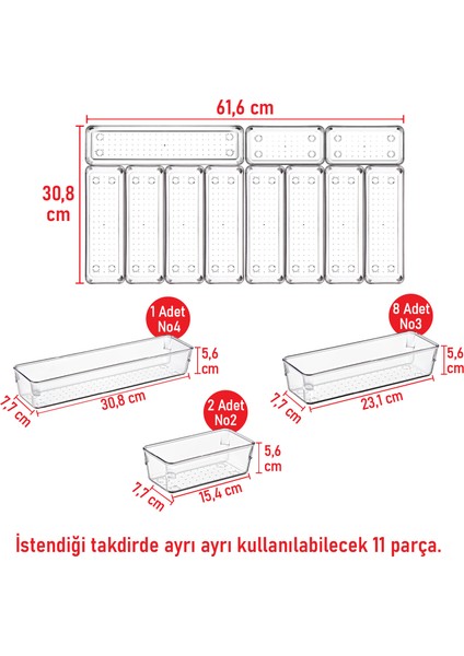 11'Li Set Kaşıklık Mutfak Çekmece Içi Düzenleyici Modüler Makyaj Takı Banyo Hobi Buzdolabı Ilaç Organizer