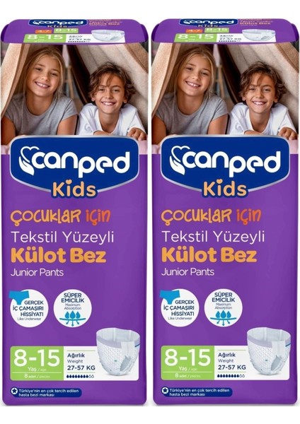 Kids Çoçuklar Için Külot Bez Tekstil Yüzeyli Yaş:8-15 (27-57kg) 16 Adet (2pk*8)