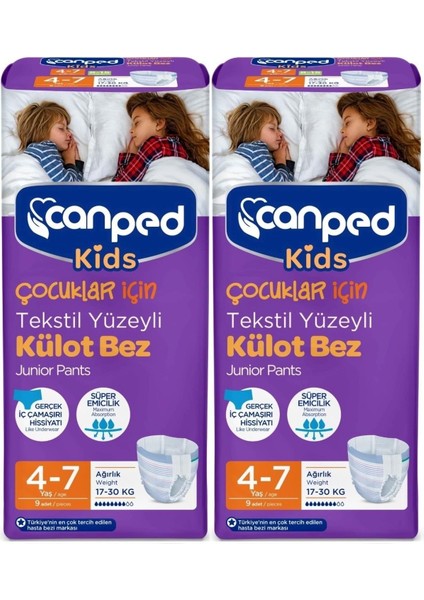Kids Çoçuklar Için Külot Bez Tekstil Yüzeyli Yaş:4-7 (17-30kg) 18 Adet (2pk*9)