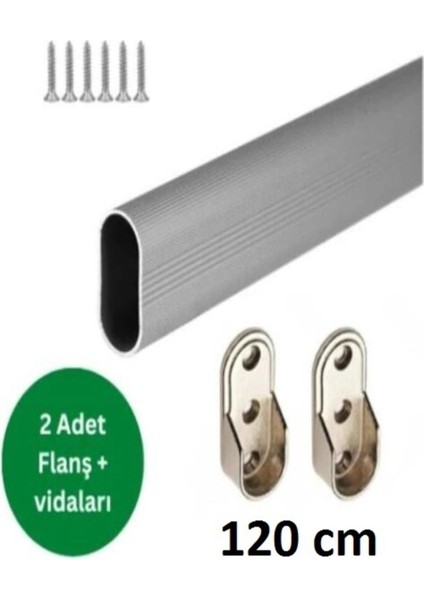 Oval Alüminyum 120 cm Dolap Içi Askı Borusu 2 Adet Flanş Vidaları