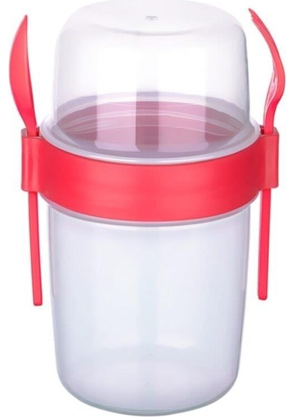 Take &quot;n&quot; Go Kaşıklı ve Çatallı Müsli Kabı 1100ML Bordo