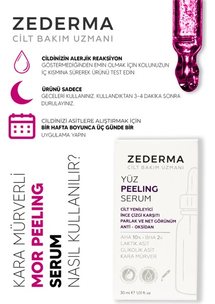 Mor Yüz Peeling Serum & Cilt Yenileyici & Ince Çizgi Karşıtı & Parlak ve Net Görünüm & Anti-Oksidan