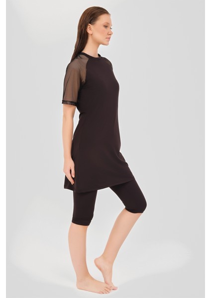 Reglan Fileli Yarım Kol Yarı Kapalı Mayo