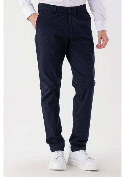 Koyu Lacivert Pamuklu Likralı Yan Cepli Comfort Fit Rahat Kesim Casual Pantolon 1003235154