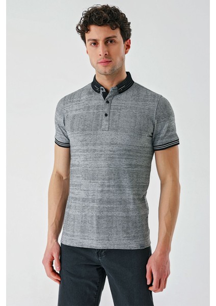 Siyah Desenli Jakarlı Düğmeli Yaka Cepli Casual Slim Fit Dar Kesim Tişört 1011240174 indirimleri