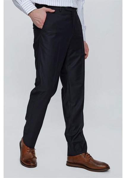 Lacivert Gabardin Yan Cepli Comfort Fit Rahat Kesim Basic Pantolon 1003230005