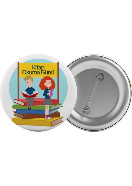 Satürn Design Kitap Okuma Günü Çanta Rozeti 20 Adet En Büyük Boy 5.8cm Iğneli Broş