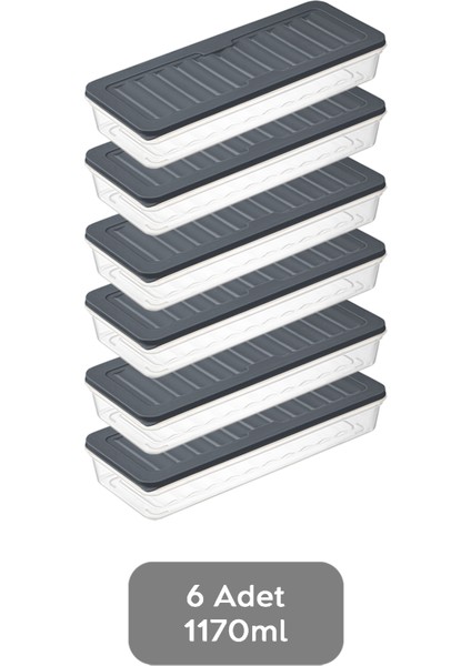 6'lı Buzdolabı Organizer Mikrodalga ve Difrize Uygun Saklama Kabı Antrasit 6 x 1170 ml fiyatları