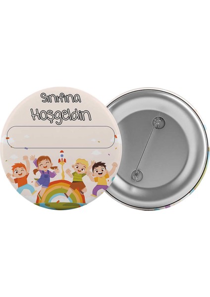 Satürn Design Sınıfına Hoş Geldin Çanta Rozeti 20 Adet En Büyük Boy 5.8cm Iğneli Broş