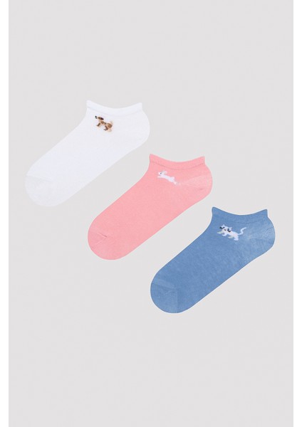 Minimal Animal Mavi-Pembe 3lü Patik Çorap