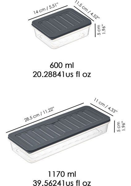 3'lü Buzdolabı Organizer Mikrodalga ve Difrize Uygun Saklama Kabı Antrasit 1 x 1170 ml - 2 x 600ML