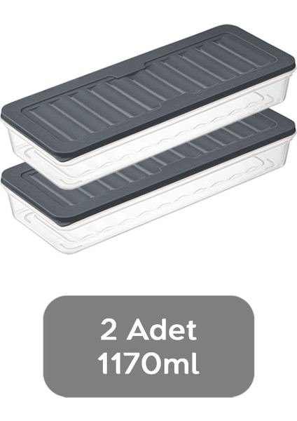 2'li Buzdolabı Organizer Mikrodalga ve Difrize Uygun Saklama Kabı Antrasit 2 x 1170 ml