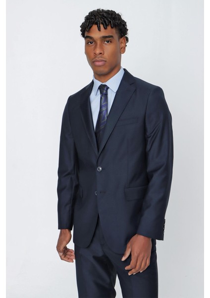 Lacivert Gabardin Mono Yaka Tek Yırtmaç 4 Drop Comfort Fit Rahat Kesim Basic Takım Elbise 1001230009