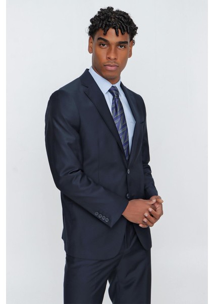 Lacivert Gabardin Mono Yaka Tek Yırtmaç 4 Drop Comfort Fit Rahat Kesim Basic Takım Elbise 1001230009
