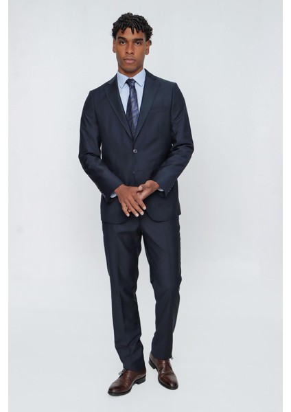 Lacivert Gabardin Mono Yaka Tek Yırtmaç 4 Drop Comfort Fit Rahat Kesim Basic Takım Elbise 1001230009
