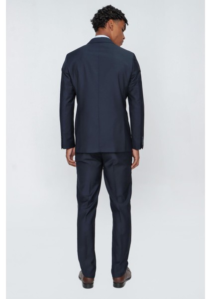 Lacivert Gabardin Mono Yaka Tek Yırtmaç 4 Drop Comfort Fit Rahat Kesim Basic Takım Elbise 1001230009
