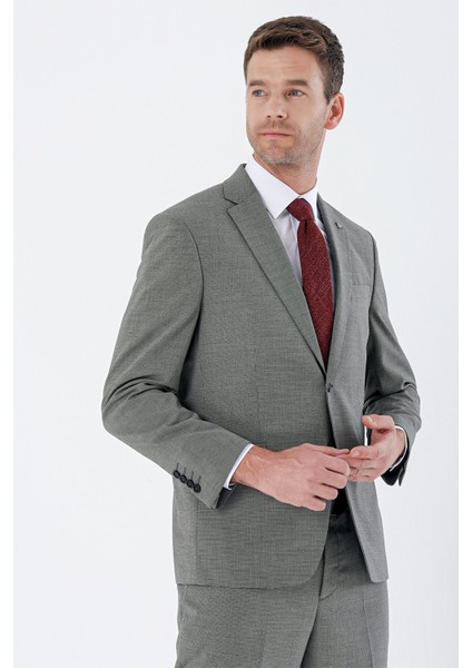 Koyu Bej Desenli Mono Yaka 4 Drop Comfort Fit Rahat Kesim Klasik Takım Elbise 1001235162