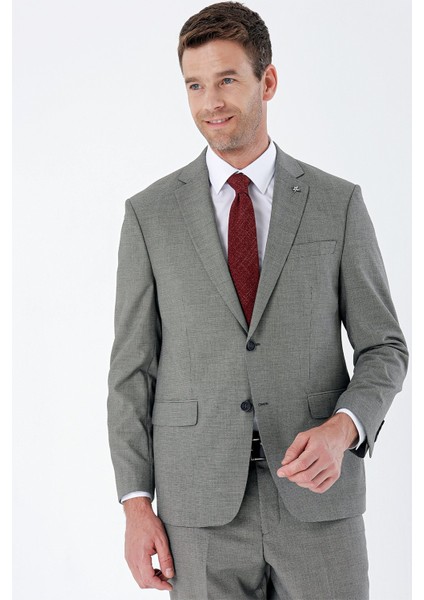 Koyu Bej Desenli Mono Yaka 4 Drop Comfort Fit Rahat Kesim Klasik Takım Elbise 1001235162
