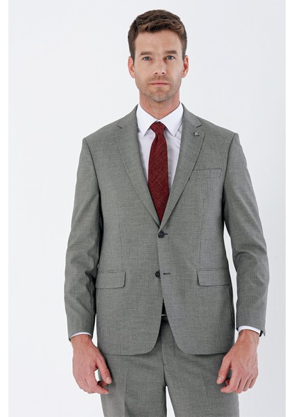 Koyu Bej Desenli Mono Yaka 4 Drop Comfort Fit Rahat Kesim Klasik Takım Elbise 1001235162