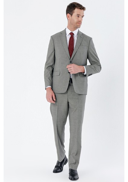 Koyu Bej Desenli Mono Yaka 4 Drop Comfort Fit Rahat Kesim Klasik Takım Elbise 1001235162