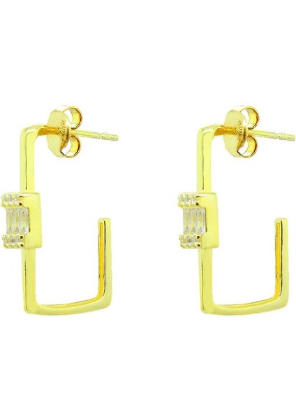 925 Ayar Gümüş Baget Taşlı Geometrik Küpe